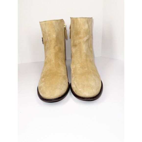 Talbots Tish  Ankle Boots Buckle Bootie Beige Suede Leather Zip Low Block Heel 8 - Picture 5 of 16